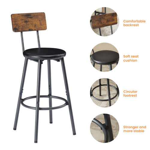 Long Bar Table Set with 3 PU Upholstered Bar Stools, Industrial Bar Table and Chairs for Kitchen Breakfast Table, Living Room, Banquet Hall, Rustic Brown and Black, 63¡åL x15.7inch W x 37.5inch H