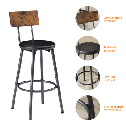 Long Bar Table Set with 3 PU Upholstered Bar Stools, Industrial Bar Table and Chairs for Kitchen Breakfast Table, Living Room, Banquet Hall, Rustic Brown and Black, 63¡åL x15.7inch W x 37.5inch H