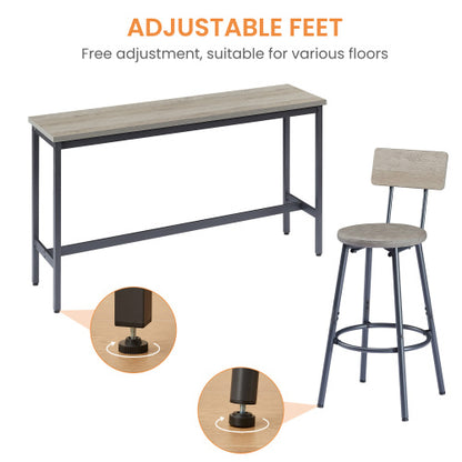Long Bar Table Set with 3 PU Upholstered Bar Stools, Industrial Bar Table and Chairs for Kitchen Breakfast Table, Living Room, Banquet Hall, Rustic Gray and Black, 63¡åL x15.7inch W x 37.5inch H