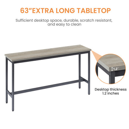 Long Bar Table Set with 3 PU Upholstered Bar Stools, Industrial Bar Table and Chairs for Kitchen Breakfast Table, Living Room, Banquet Hall, Rustic Gray and Black, 63¡åL x15.7inch W x 37.5inch H