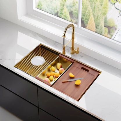 32 Gold Undermount Workstation Kitchen Sink-32 x 19 Inch 16 Gauge Stainless Steel Undermount Kitchen Sink