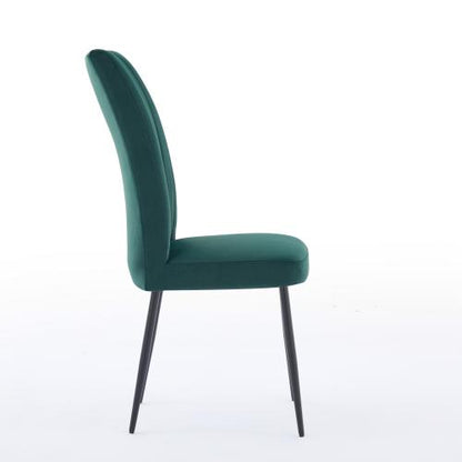 Set of 2 Green Velvet Dining Chairs, Black Powder-Coated Iron Feet, Solid Wood Frame, KD Structure, 300lbs Load