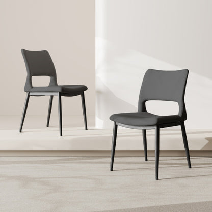 Modern Grey PU Leather Dining Chairs Set of 2 with Metal Legs for Kitchen, Restaurant and Office