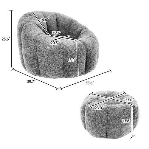 Faux Fur Memory Foam Ergonomic Bean Bag Lounge Chair with Armrests for Dorm Apartment Living Room