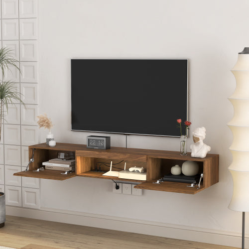 Black Floating 63 inch TV Stand with 16 Color LED Lights and Storage