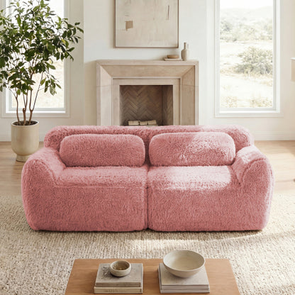 Pink 2-Seater Plush Modular Sofa,32D Sponge,Throw Pillows,No Assembly,Anti-Slip Base