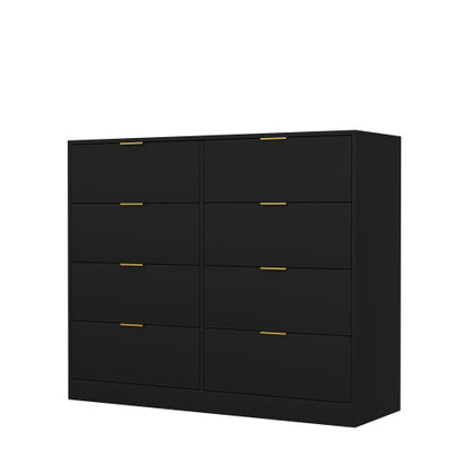 8 Drawers Dresser for Bedroom, Wood Bedroom Dresser Modern Drawer Chest, 8 Chest of Drawer, Tall Dresser for Closet, Dressers Organizer for Living Room, Closet, Hallway Black