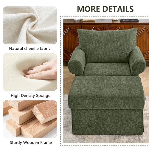 37.5-Inch Plush Chenille Accent Armchair with Movable Ottoman for Living-Room Bedroom Apartment