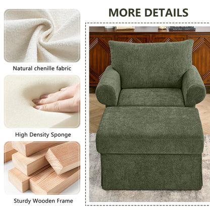 37.5-Inch Plush Chenille Accent Armchair with Movable Ottoman for Living-Room Bedroom Apartment