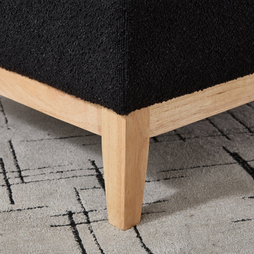 33.86 Inch Black Boucle Square Storage Ottoman, Reversible Lid Footrest with Rubberwood Legs, 300 LBS Weight Capacity