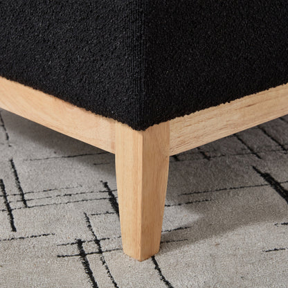 33.86 Inch Black Boucle Square Storage Ottoman, Reversible Lid Footrest with Rubberwood Legs, 300 LBS Weight Capacity
