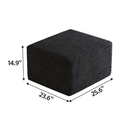 Black Plush Corduroy Sofa Ottoman with No Assembly Design
