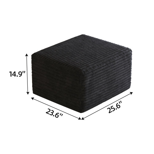 Black Plush Corduroy Sofa Ottoman, No Assembly Modular Cloud Sectional Couch with Chaise Lounge for Apartment