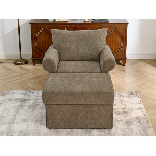 37.5 inch  Plush Chenille Accent Chair with Ottoman for Living-Room & Apartment