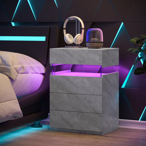 Grey 4-Drawer LED Nightstand with Adjustable Lights