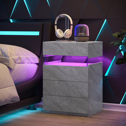 Grey 4-Drawer LED Nightstand with Adjustable Lights