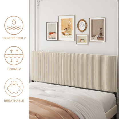 King bed frame with a bandaged headboard is stable and easy to assemble, and the style is simple and elegant,beige