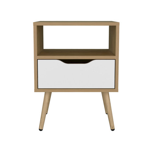 Natural Oak & White 1-Drawer Nightstand