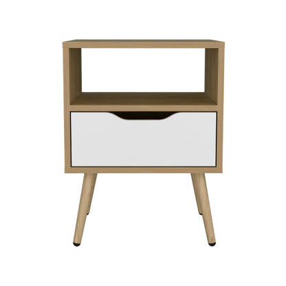 Natural Oak & White 1-Drawer Nightstand