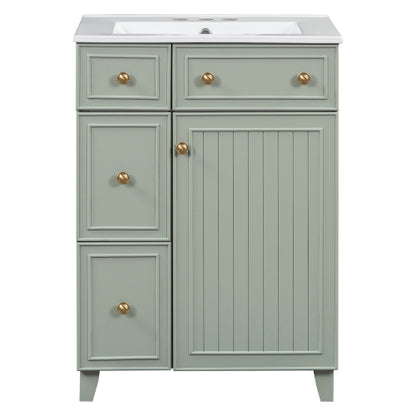24-Inch Bathroom Vanity Cabinet with Ceramic Sink, 2 Drawers, 1 Door