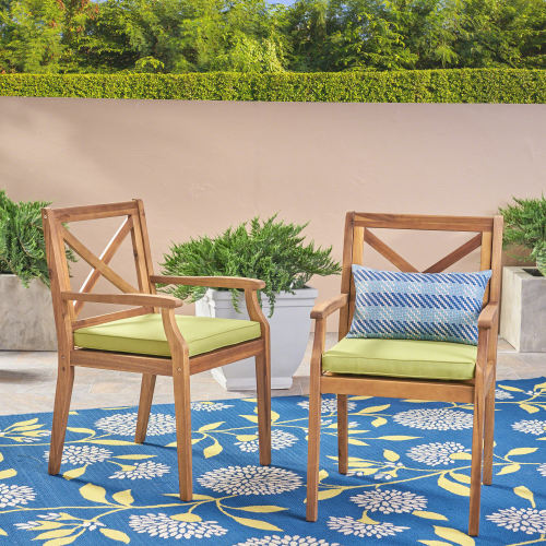 PERLA DINING CHAIR,2PCS with 2 Green Cushions,for Backyard, Poolside, Garden