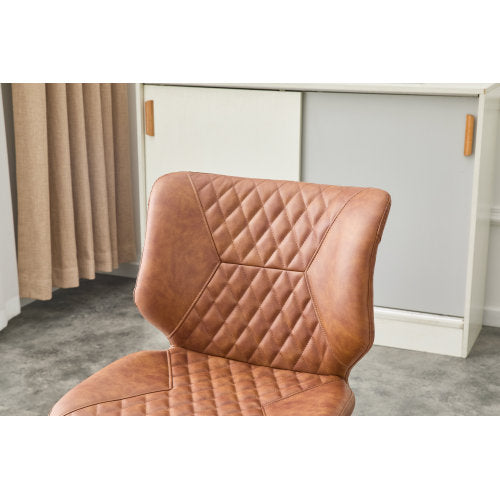 Set of 2 Brown Crazy Horse Oil Wax Leather Dining Chairs, Electroplated Metal Leg Diamond Tuft High Back Chairs
