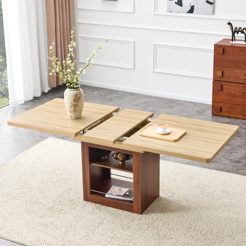 Expandable MDF Dining Table with Storage, Walnut Finish