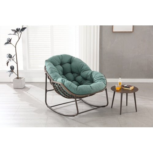 Outdoor Rocking Chair, Patio Oversized Wicker Egg Rocking Chair, Indoor & Outdoor Comfy Rocker Chair with Thick Cushion