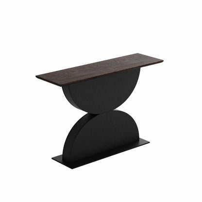 47 inchDouble Semi-Circles 3d Hammer-Shaped Texture Base Wood Console Table With Led Light Entryway Table Modern Console Table,Sofa Console Tables For Living Room