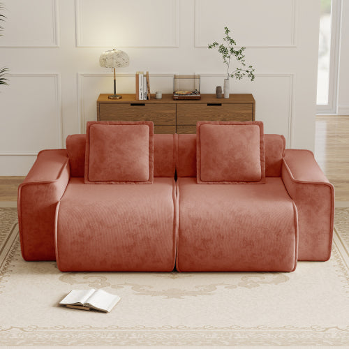 Red Velvet Modular Boneless Sectional Sofa with French Piping
