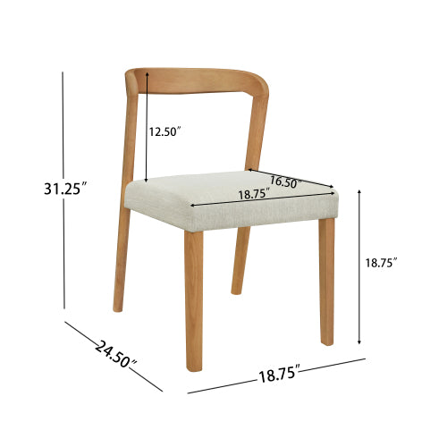 Open Back Rubberwood Dining Chairs with Upholstered Seats, Set of 2, Natural/Beige