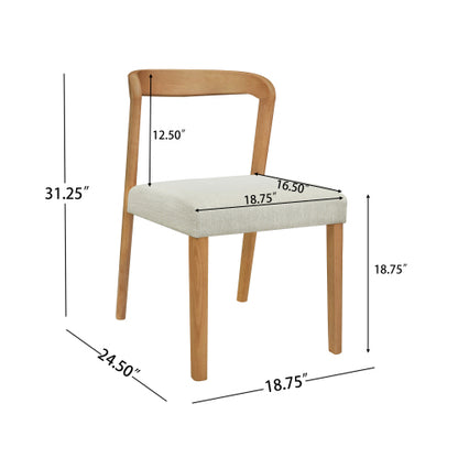 Open Back Rubberwood Dining Chairs with Upholstered Seats, Set of 2, Natural/Beige