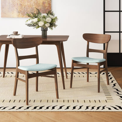 Set of 2 Mid-Century Mint Upholstered Dining Chairs, Eco Rubberwood Splayed Leg Accent Side Chairs