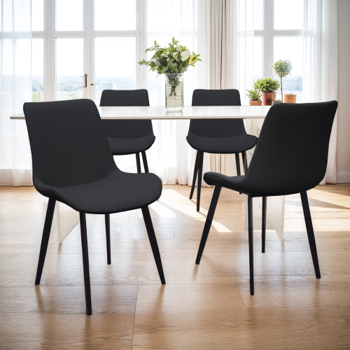 Set of 2 Black PU Leather Dining Chairs, Carbon Steel Metal Legs 330 LBS Weight Capacity