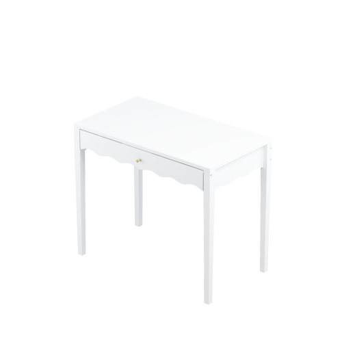 White 35.43inch  Vanity Desk with Drawer ¨C Modern Makeup Table with Scalloped Front & Gold Knob, Compact Writing Desk with 4 Sturdy Legs for Bedroom, Small Home Office & Apartment Spaces
