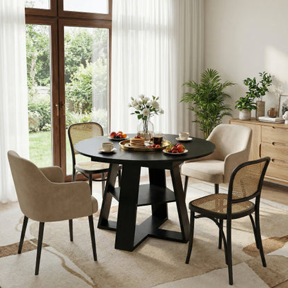 Extendable Round Dining Table for 4-8, Modern Oval Kitchen Table with Storage Shelf, Black