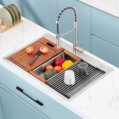 33 x 22 Drop In Stainless Steel Workstation Sink, 33 Inch 18-Gauge Stainless Steel Drop-In Kitchen Sink