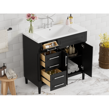 36'' Bathroom Vanity with Top Resin Sink, Freestanding Bathroom Storage Cabinet with 2 Drawers and a Tip-out Drawer, Solid Wood Frame Vanity Set, Height Adjustable Shelf