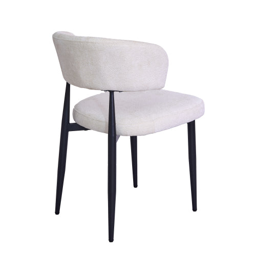 Curved Back Chenille Dining Chairs with Metal Legs, Set of 2, Beige