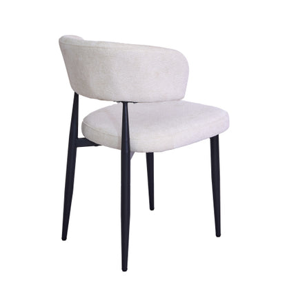 Curved Back Chenille Dining Chairs with Metal Legs, Set of 2, Beige
