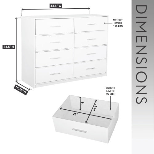 8-Drawer Dresser with Large Fabric Drawers, White