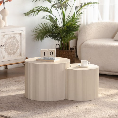 Round Hand Relief Wood Coffee Table, No Assembly