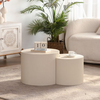 Round Hand Relief Wood Coffee Table, No Assembly