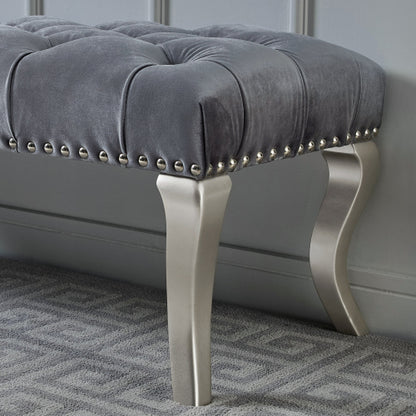Decor Tufted Fabric Upholstered Bench Nailhead Trim , Gray