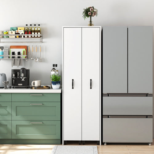 4-Tier Freestanding Pull-Out Door Bookcase Mobile Storage Cabinet with Wheels for Home Office Bedroom