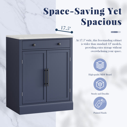 Modern Freestanding Kitchen Pantry,Buffet Food Storage, Coffee Bar Cabinet with Drawer, 2 Adjustable Shelves and 2 Door Shelves for Dining, Kitchen, Blue