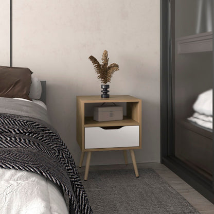 Natural Oak & White 1-Drawer Nightstand