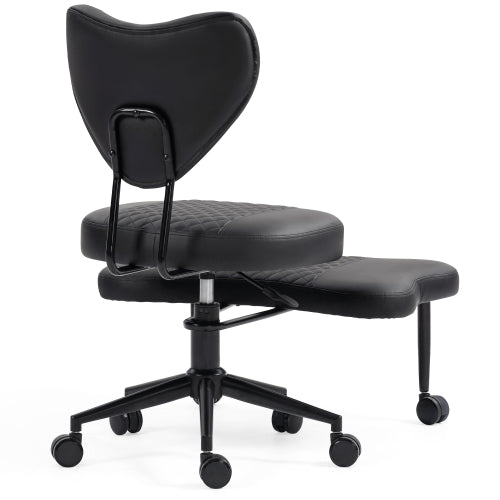 Upgraded Ergonomic Cross Legged Swivel Chair, Adjustable Height and PU Leather, Meditation& ADHA Chair with Back Support, Home and Office,Yoga Chair, Black
