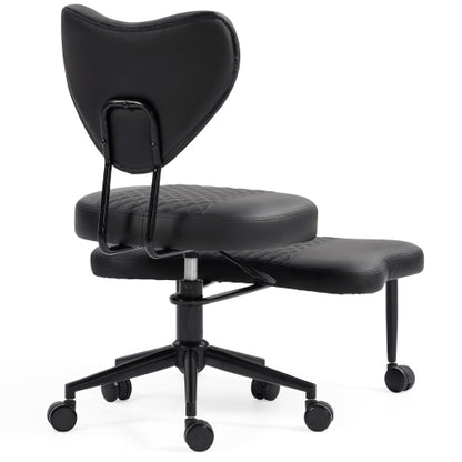Upgraded Ergonomic Cross Legged Swivel Chair, Adjustable Height and PU Leather, Meditation& ADHA Chair with Back Support, Home and Office,Yoga Chair, Black