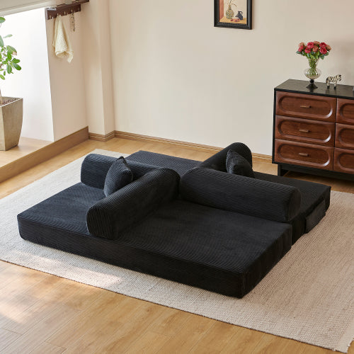 78.8 inch  Black Boneless Corduroy Convertible Compressed Floor Sofa Bed